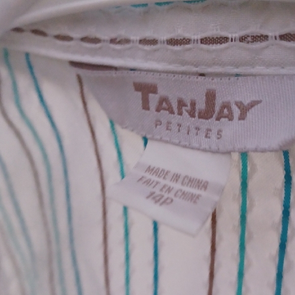 TanJay White Blazer with Blue and Brown Stripes - Picture 2 of 3